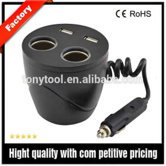 Cup shape car cigarette lighter, 12v car cigarette lighter socket adapter with dc socket and usb port
