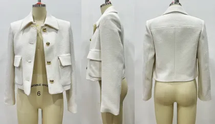 White Short Jacket With Collar And Round Button