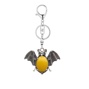 Yellow Jade 13X18mm Cabs Antique Silver Alloy Antique Silver Alloy Bat Pendant Keychain