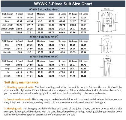 WYWK Men's 3-Piece Suit Banquet Prom Wedding Set-Brown-S