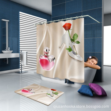 Hot sale new design print polyester hookless shower curtain rings