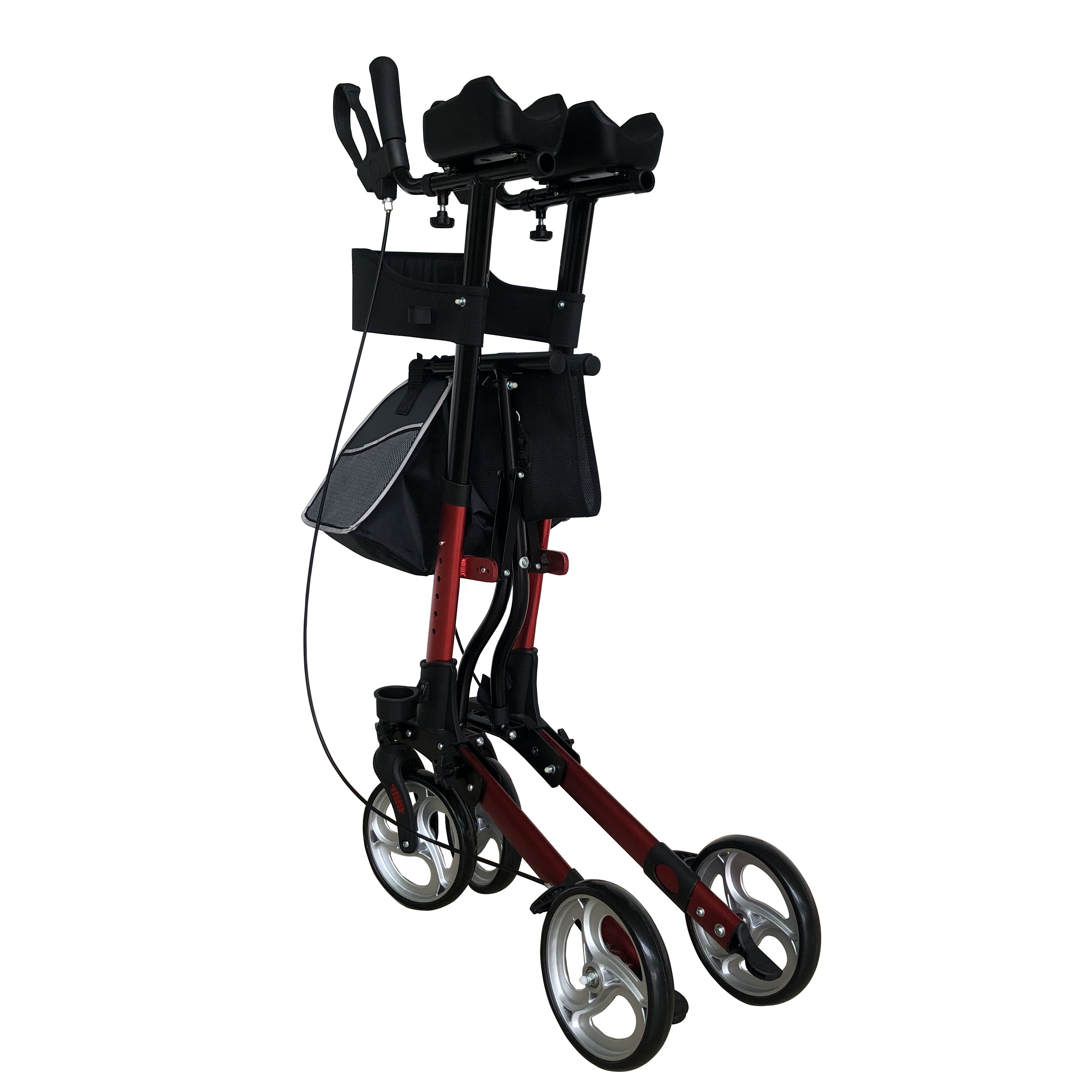 Upright walker for 300lbs Tall Walker with Metal Wheels Stand-Up Folding Rollator Walker Back Erect Rolling Mobility Walking Aid