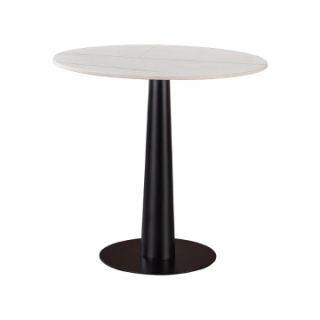 Contemporary Simple Black Metal Leg White Round Dining Table for Restaurants and Coffee Shops (SP-RT062)