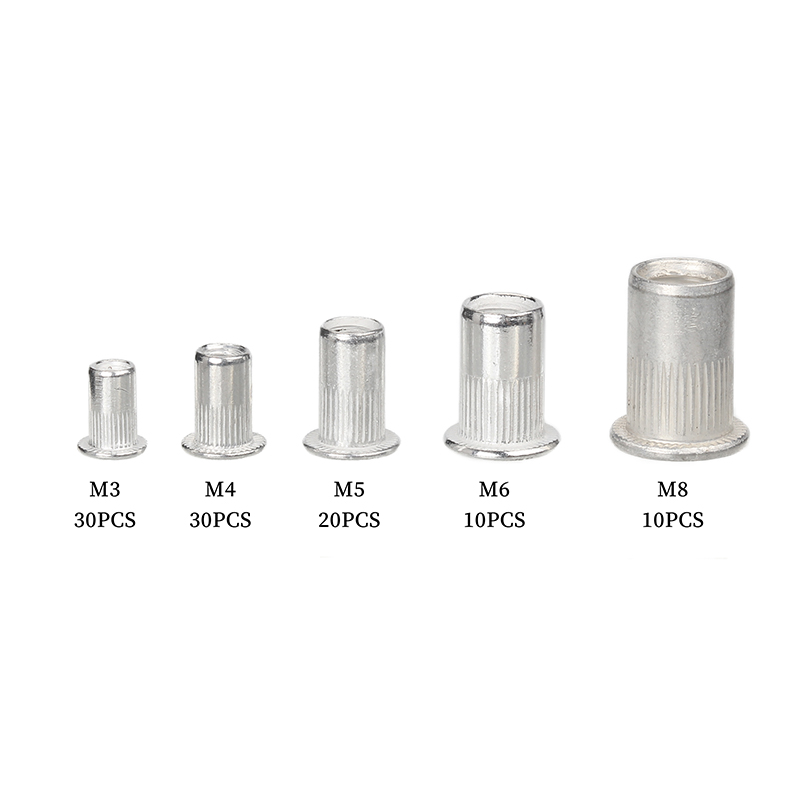 100Pcs Aluminum Flat Head Rivet Nuts Set M3 M4 M5 M6 M8 Rivet Nuts Insert Rivets Mix Size