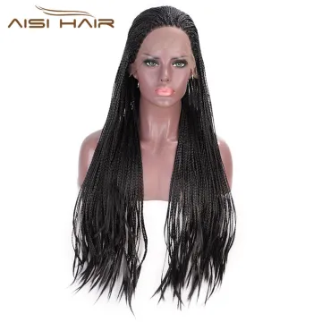 Aisi Hair Synthetic Braided Long Lace Front Wigs Natural Black Plaited Lace Front Wigs For Black Women Cosplay Wigs