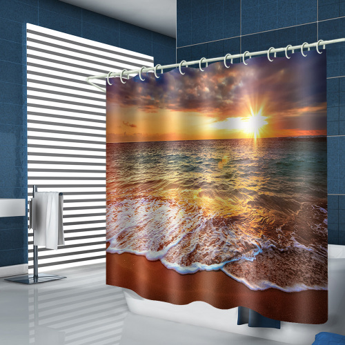 Sea Wave Waterproof Shower Curtain Beach Sunset Bathroom Decor Shower Curtain with Hooks