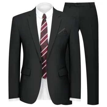 WYWK 2 Piece Men's Suit Wedding Business Party-Black-S