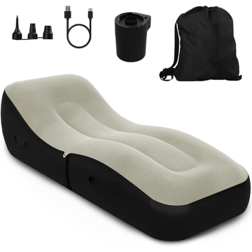 PVC Flocking Outdoor Automatic Inflatable Lounge Chair with Pump and Footrest