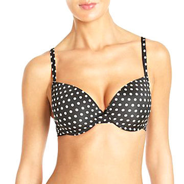 Seamless women's comfort bra with printed dots, made of 95% polyamide and 5% elastane