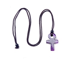 Amethyst Ankh Pendant (20x30mm) Handmade Craved Stone Neclace Adjustable Rope