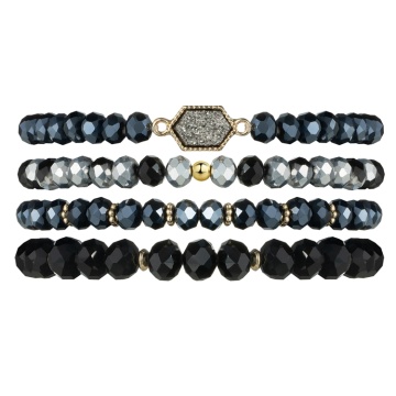 Bohemian Multi Layer Beaded Bracelets Versatile Stretch Strand Sparkly Crystal Beads Wrap Slip-on Cuff Bangle Set