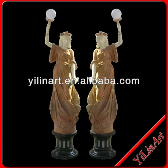 Dancing Girl with A Light Stone Statues , Natural Mixed Stone Statue YL-R410