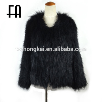 Factory direct wholesale raccoon fur knitted coat/raccoon fur knitted jacket