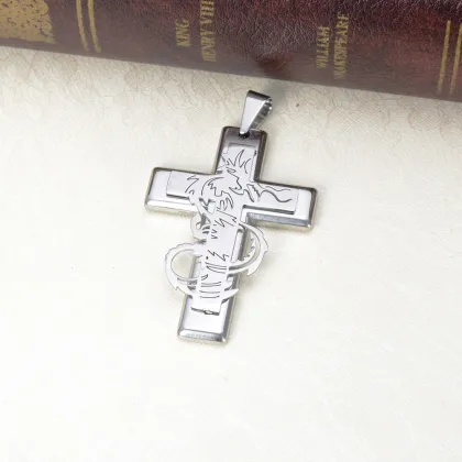 316L Stainless Steel Chinese Dragon Totem Cross Pendant