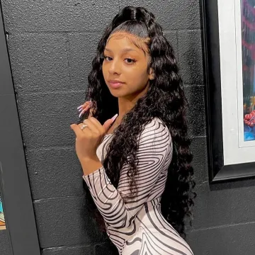 Deep Wave Closure Wig Human Hair Natural Black Color 13x4 Deep Wave Frontal Wig PrePlucked Bleached Knots For Black Women
