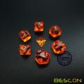 Bescon Mini Translucide Polyédrique RPG Dice Set 10MM, Petit jeu de rôle RPG Jeu Dice Set D4-D20 en Tube, Orange Transparent