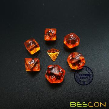 Bescon Mini Transluzent polyedrischen RPG Würfel Set 10MM, kleine RPG Rollenspiel Würfel Set D4-D20 in Tube, Transparent Orange