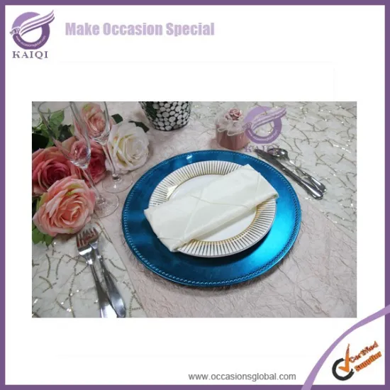 18589 13" Beaded Rim Lacquer Round Blue Plastic Charger Plate