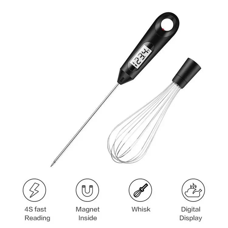 2 in 1 Convenient Digital Meat Thermometer Food Thermometer Eggbeater Stainless Steel Whisk for Cooking