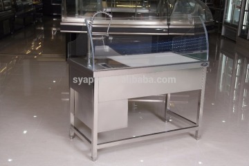 APEX custom make supermarket luxury faucet stainless steel sink front curve glass fish processing equipment