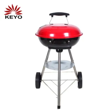 Red Cover Stainless Steel Movable Kettle Charcoal Grill Barbecue Bbq Grill With Two Wheel
