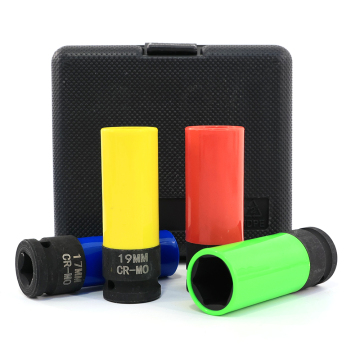 4PC 1/2\" Sq Drive Deep Impact Color Socket Set - 85mm Long Impact Sockets and Bits Set