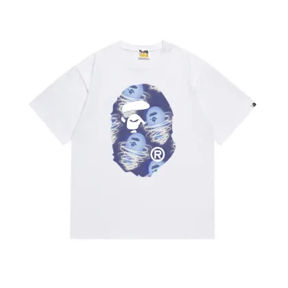 Trendy Loose White Bape T-Shirt with Printed Letter Design for Men