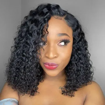 Short Brazilian Deep Curly 13x6 Lace Front Wigs Human Hair Bob 150% Density Glueless Lace Front Wigs Pre Plucked With Baby Hair
