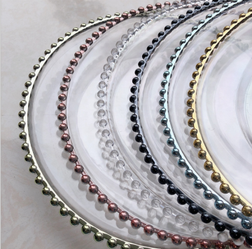 Wholesale Round Acrylic Charger Plates with Gold and Silver Beading Decoration