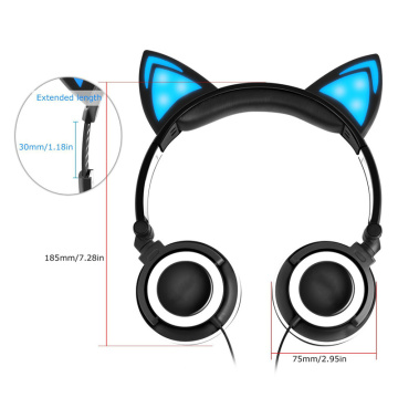 Vikbara Cute Cat ear-hörlurar med LED-öron