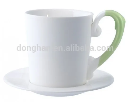 high grade modern white straight ceramic coffee set with glazed handle,