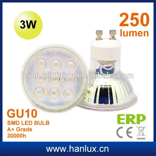 2014 NEW GU10 LED bulb 3W 250lm 30000h life CE ROHS ERP