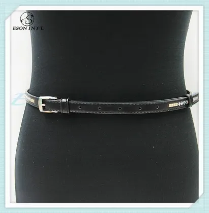 Simple Alloy Rivet Black and White Women Thin Mexican Leather Belt