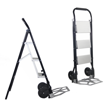 2-in-1 Heavy Duty Folding Hand Truck and Ladder: Portable Steel Dolly Cart with 3-Step Wide Anti-Slip Pedals and 250KGS Load Capacity