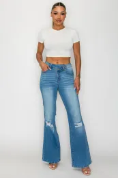 Customized High Quality Stretch Women Skinny Flare Jeans Denim Pants