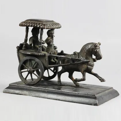 Reproduction small size tang dynasty horse with carriage and old man