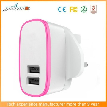 factory selling 2.1a usb charger Dual USB UK Charger with retail packaging
