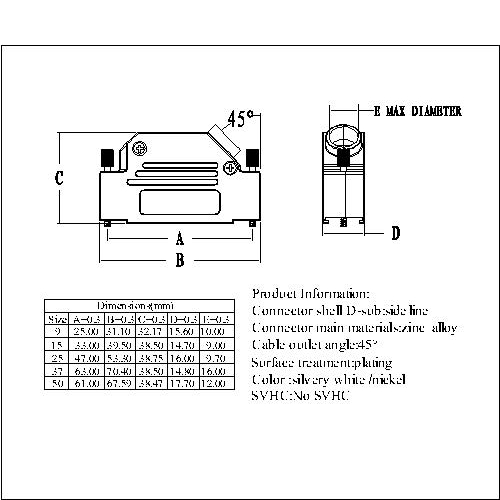 DBVR-XXX1 D-sub 45° metal hoods