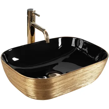 Electroplated Gold Black Ceramic Countertop Bathroom Sink
