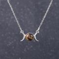 Natural Gemstone Crescent Moon Solar Stone Pendant Necklace