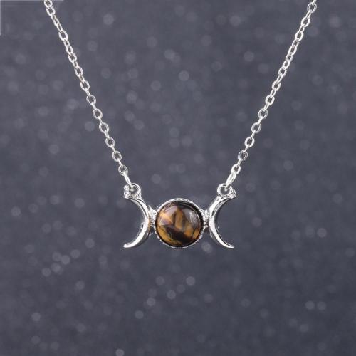 Natural Gemstone Crescent Moon Solar Stone Pendant Necklace