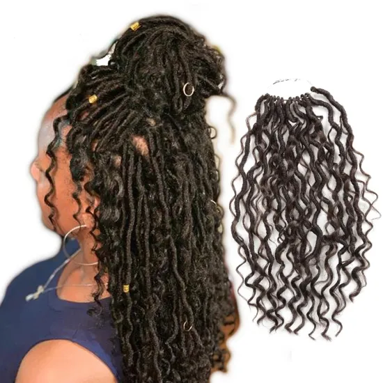 Goddess Locs Crochet Hair 18 Inch River Boho Faux Locs Wavy Crochet With Curly Hair In Middle Synthetic Crochet Hair Extension