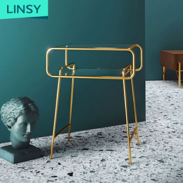 Linsy Modern Luxury Nordic Glass Gold Bedside Table