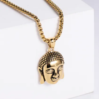 Stainless Steel Religious Jewelry: Explore Black, Silver, and Gold Buddha Pendant Necklaces