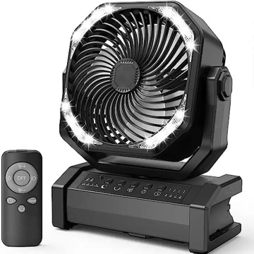 Rechargeable LED Fan with Light and Hook, 20000mAh, for Outdoor Camping