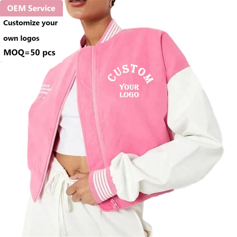 Ladies Pink Short Baseball Jacket Wholesale