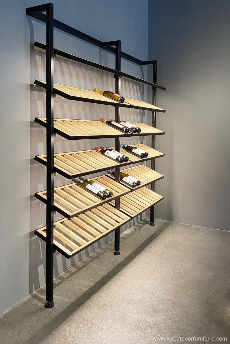 European Style Custom Free sample iron work supermarket bar Wall Mounted Display wine rack storage Cabinet