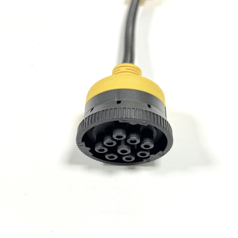 OBDII 16Pin Female to CUMMINS 9Pin Male CAT9 Diagnostic Adapter Cable, Black Connector Ring