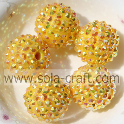 20*22MM Sparking Resin Rhinestone Yellow AB Beads For Necklace Making,