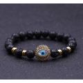 Argent Evil Eye Lava pierre 8MM perles rondes Bracelet